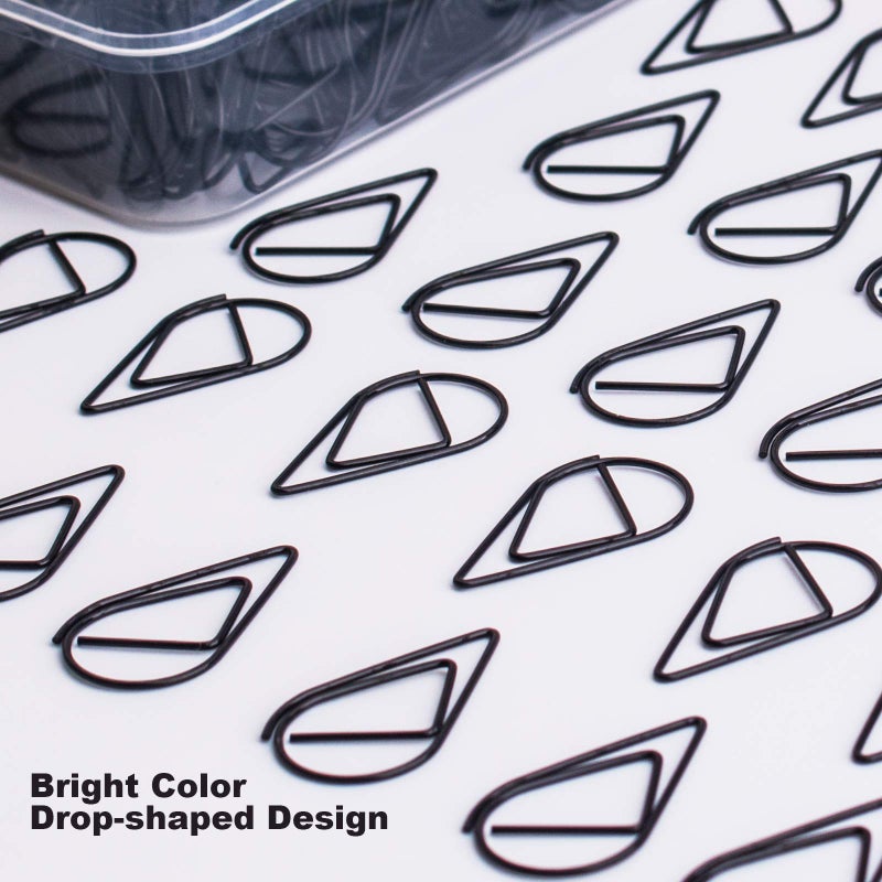 VENCINK Black Cute Paper Clips, VENCINK 300 Pieces Smooth Stainless Steel Drop-Shaped Wire Small Paperclips for Office Supplies Wedding Women Girls Kids Students Paper Document Organizing (1 inch) - Image 2